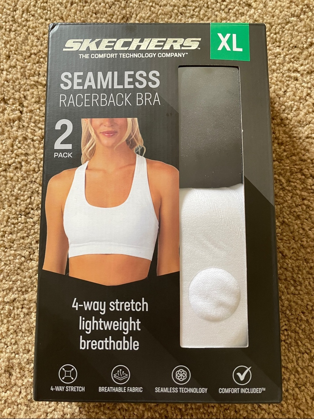 Skechers Seamless Racerback Bra Box in Black and White - 2 Pack, New